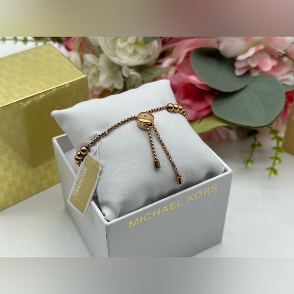 Michael Kors Brilliance Rose Gold Adjustable Crystal Beaded Slider Bracelet - Picture 5 of 15